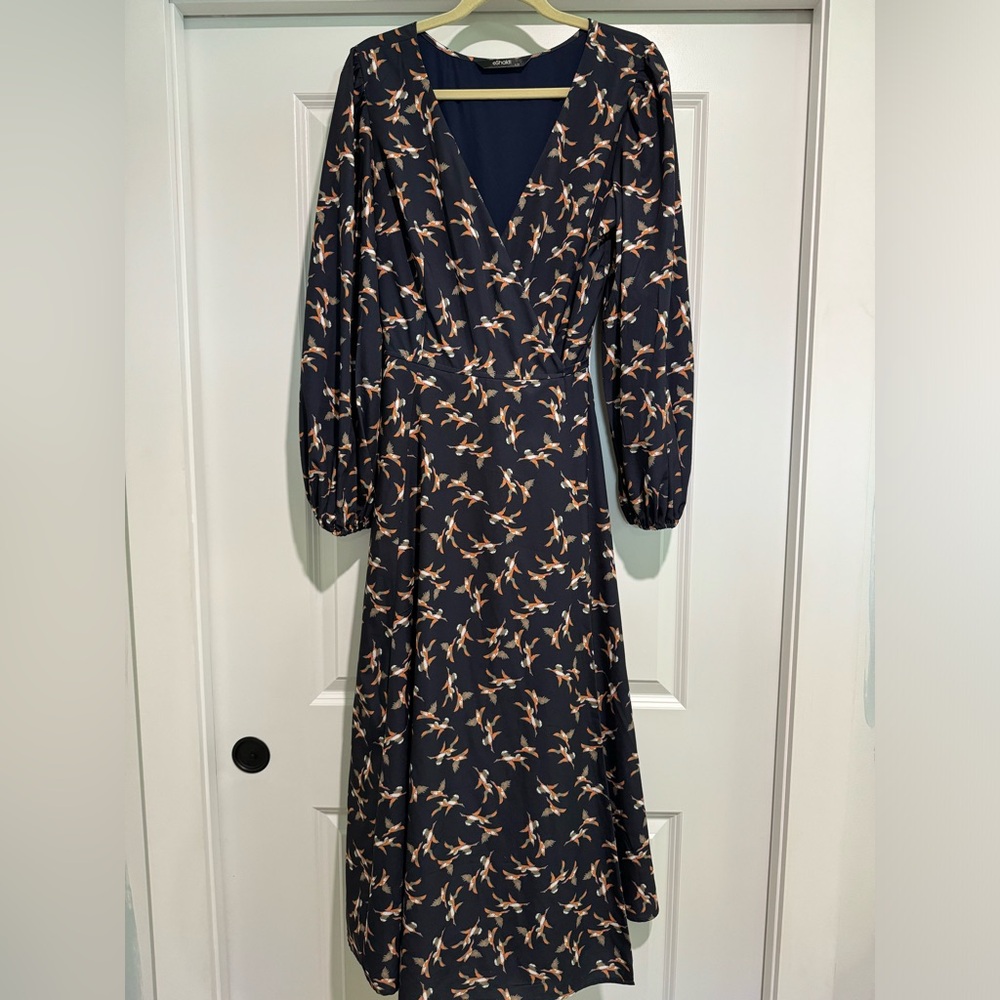 eShakti, Longsleeve, Maxi, Wrap Dress, with Duck Print Size 12